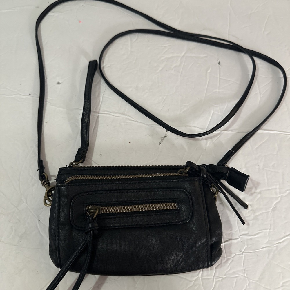 Mini Crossbody Wristlet Black Faux Leather Bronze Purse Cute 5 Pockets Y2K